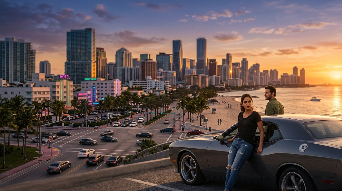 Vice City skyline at sunset